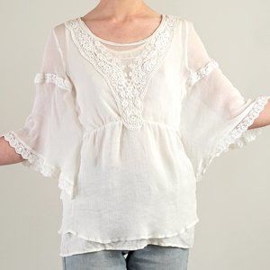 Free People Sheer Lace Butterfly Top in White